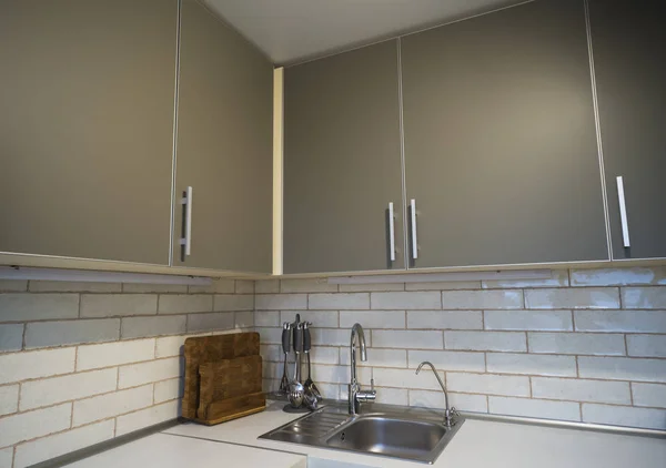 Metal Faucet Sink New Kitchen — Stock Photo, Image