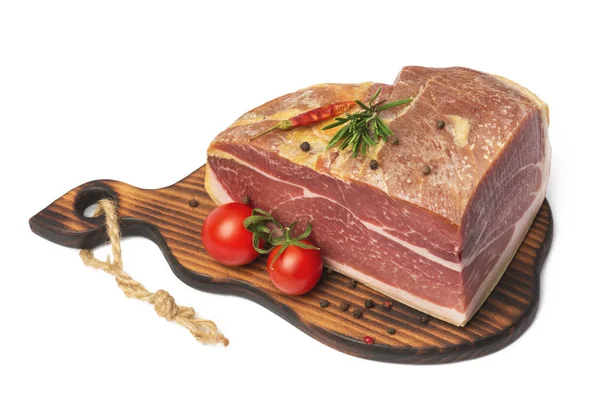 Mooiste Prosciutto Met Rozemarijn Tomaten Witte Achtergrond — Stockfoto