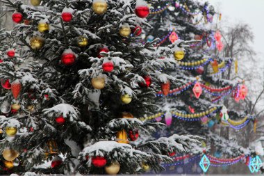 Güzel karlı Noel ağaç arka plan