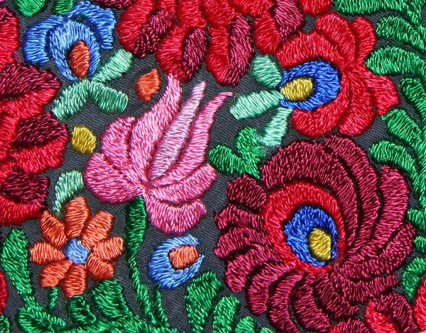 Multicolor floral hand embroidery pattern — Stock Photo, Image