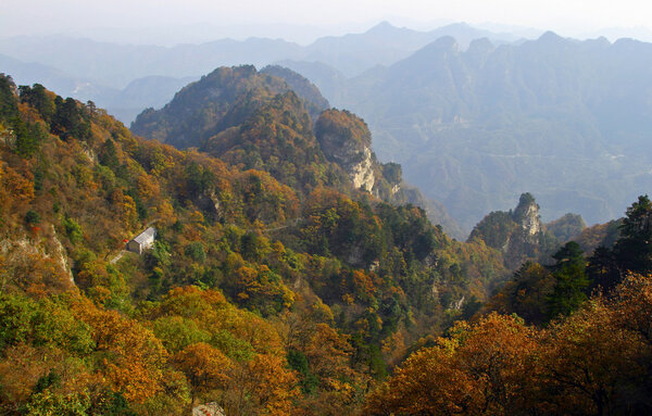 Scenic autumn landscape in Wudang mountains, Hubei province, Chi