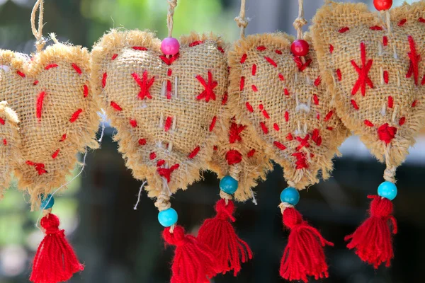 Handmade decorative elements in the form of hearts — Stock Photo, Image