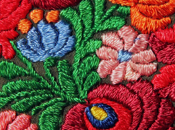 Padrão de bordado de mão floral multicolor — Fotografia de Stock