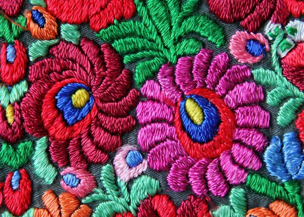 Multicolor Floral Hand Embroidery Pattern Stock Picture