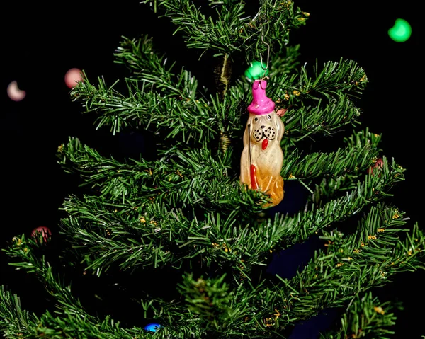 Antique Christmas Glass Decoration Ussr Dark Background Multi Colored Bokeh — Stock Photo, Image