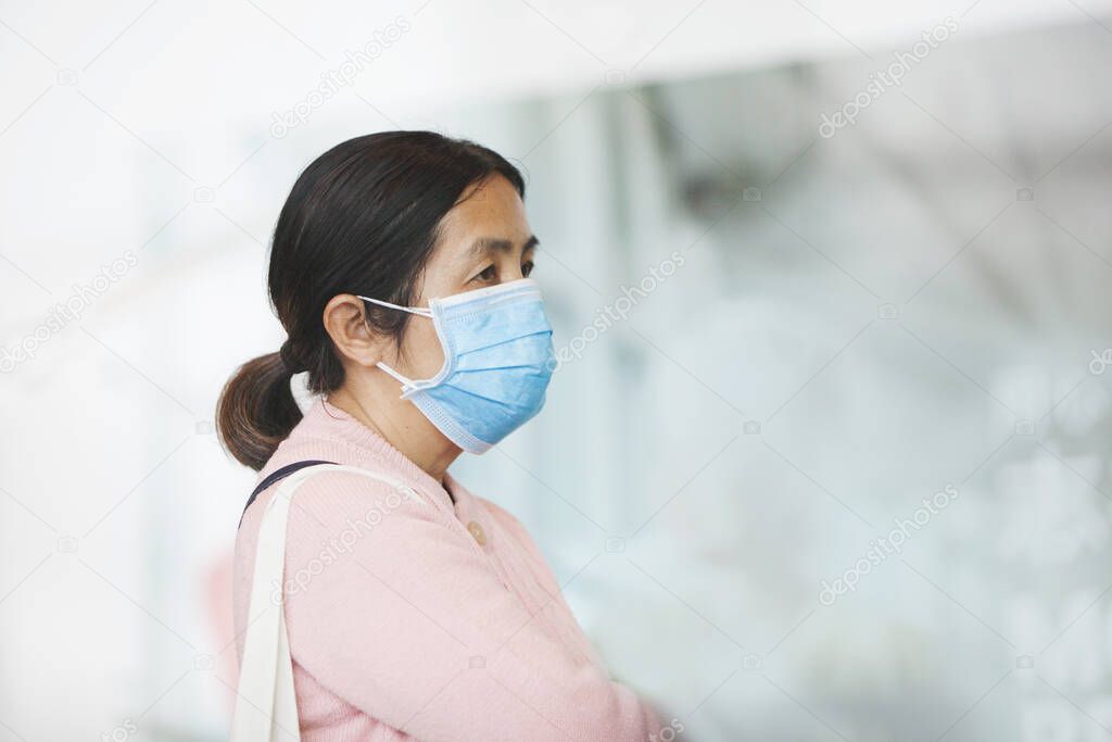 Chinese woman with a medical mask on her face. Coronavirus 2020. Disease prevention.Threat of epidemic.