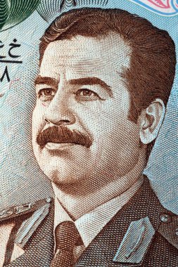 Saddam Hüseyin'in portre eski Irak'ın para üzerinden 