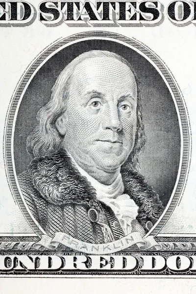 Benjamin Franklin a portrait from old US one hundred dollars — Stock Photo, Image