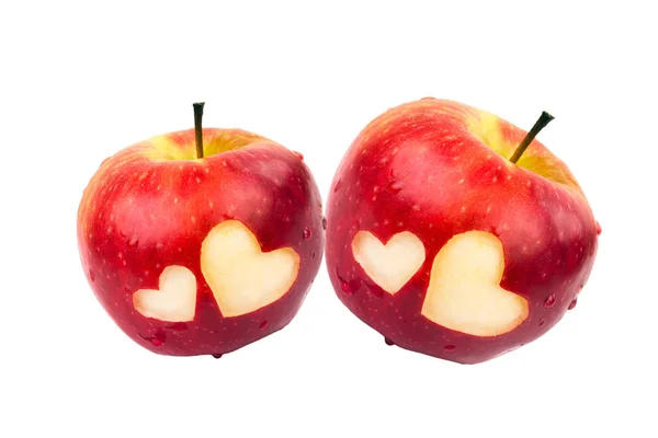 Two apples with hearts on a white background — Stock Photo, Image