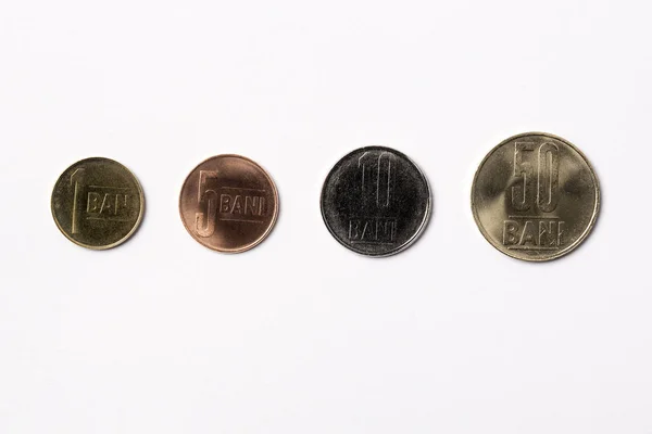 Rumunská Mince Bílém Pozadí — Stock fotografie