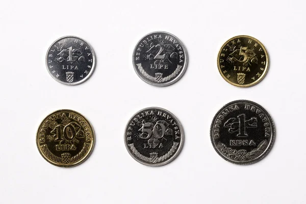 Chorvatský Mince Bílém Pozadí — Stock fotografie