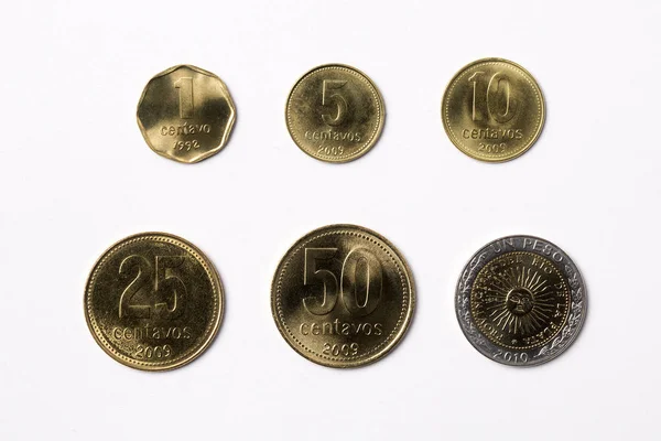 Аргентинський Монети Білому Фоні — стокове фото