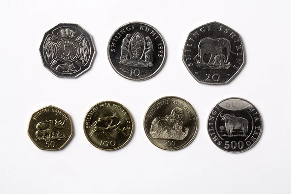 Tanzański Monety Białym Tle — Zdjęcie stockowe