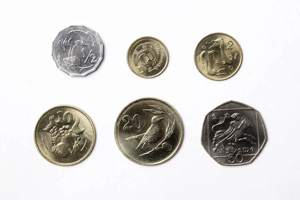 Monety Cypru Białym Tle — Zdjęcie stockowe