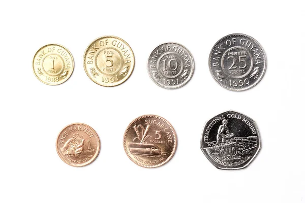 Moedas Guiana Fundo Branco — Fotografia de Stock