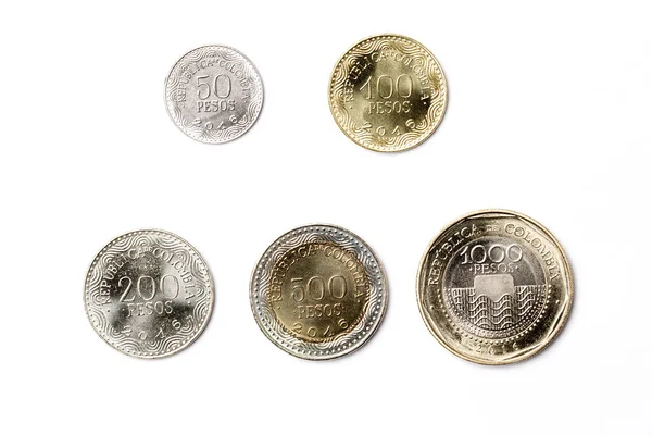 Moedas Colômbia Sobre Fundo Branco — Fotografia de Stock