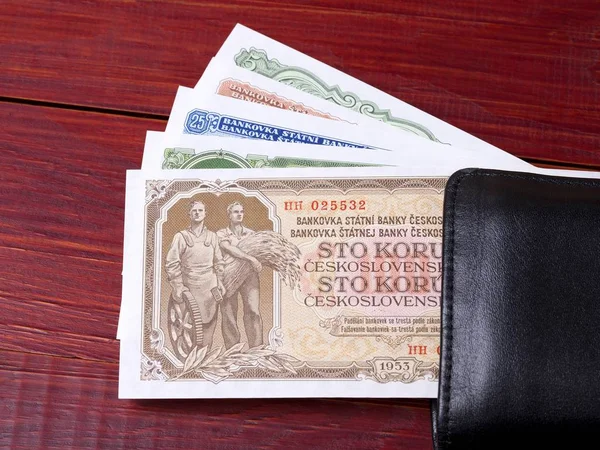 Czechoslovak Koruna Black Wallet — Stock Photo, Image