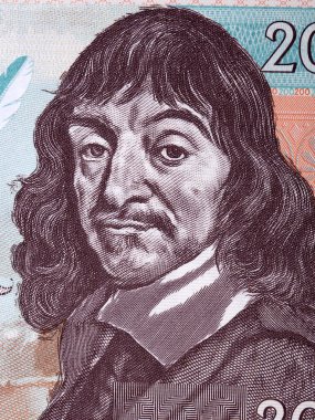 Rene Descartes, Fransız koleksiyoncunun banknotundan bir portre çiziyor.