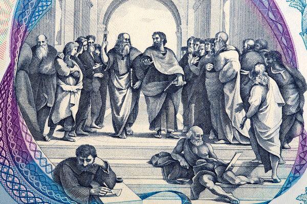 Fresco the School of Athens from old Italian money