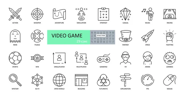 Video Game Icons Set Images Editable Stroke Browser Downloadable Games — Stock Vector