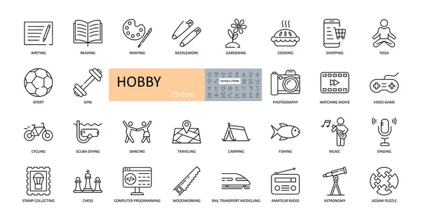 Vektor Hobby Symbole Editierbarer Schlaganfall Hobbys Für Kinder Und Erwachsene — Stockvektor