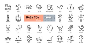 Oyuncak bebek ikonları. Düzenlenebilir Vuruş. Arabalar, bebekler, robotlar. Prenses şatosu, oyuncak ayı at ördeği. Farklı yaşlardaki çocuklar için oyuncaklar, kızlar ve erkekler için..