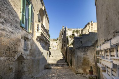 Matera 'nın güney İtalya' daki eski kasaba manzarası