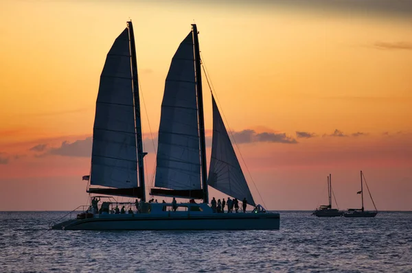 Tourist Segelboot Auf Dem Meer Bei Sonnenuntergang Key West Florida — Stockfoto