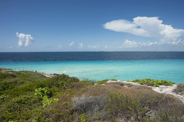 Meksika Daki Mujeres Adası Nın Güney Kıyısının Panoramik Manzarası Arka — Stok fotoğraf