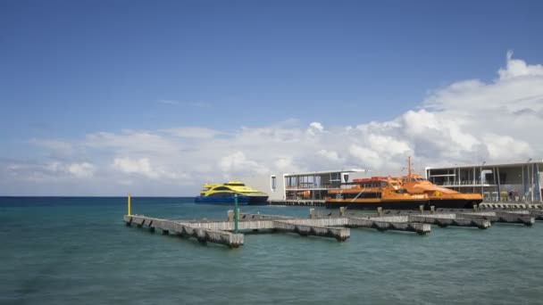 Cozumel Oktober 2019 Mexiko Passagierfähren Vom Hafen Von Cozumel Nach — Stockvideo