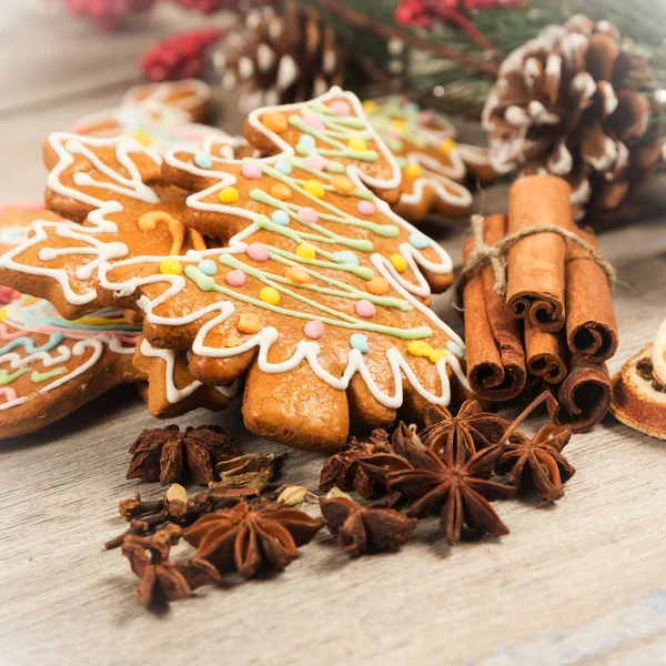 Galletas hechas a mano de Navidad de diferentes formas, especias, decoración festiva —  Fotos de Stock