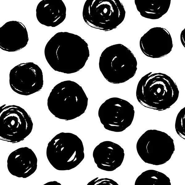 Círculos negros dibujados a mano patrón sin costura — Vector de stock