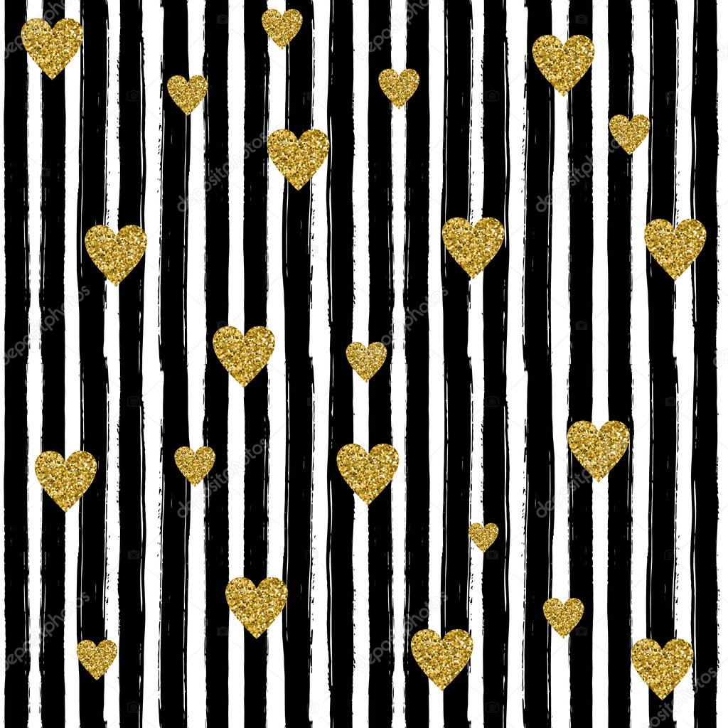 Seamless pattern with gold hearts