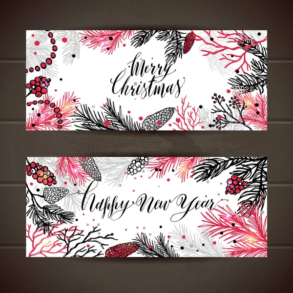Merry Christmas greeting set of banners — Stock Vector