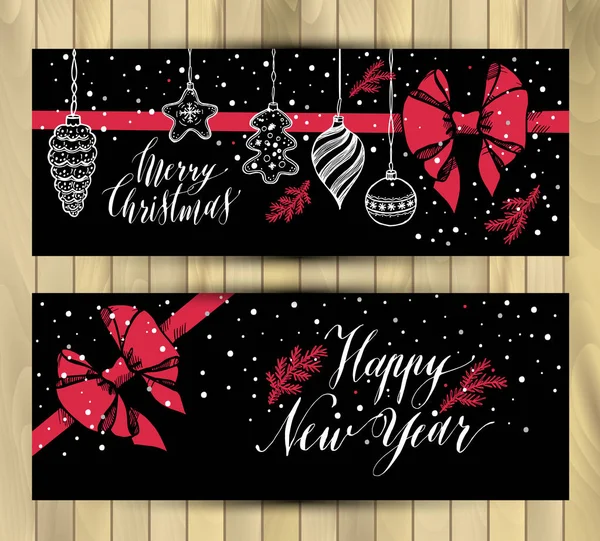 Banners set. New Year's toys hand drawn style — Stock Vector