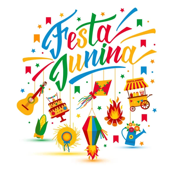 Festa Junina ícones do festival da aldeia — Vetor de Stock