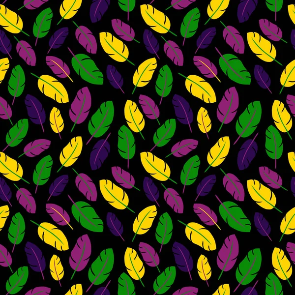 Mardi gras motif sans couture avec plumes sur blanc — Image vectorielle