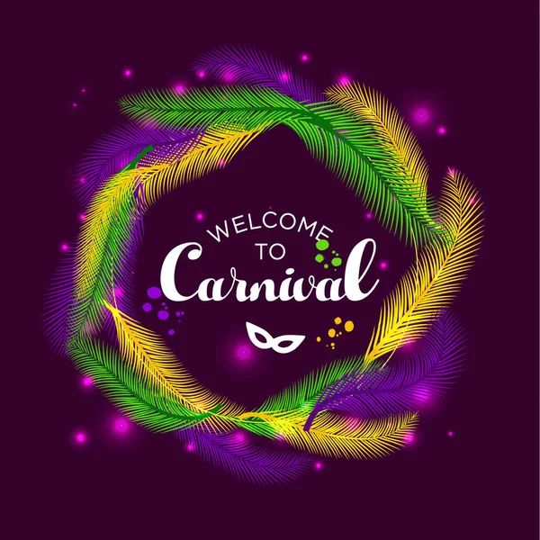 Illustratie van carnaval Mardi gras met multicolors veren. — Stockvector