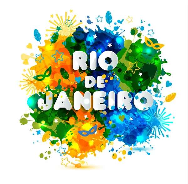 Illustration de Rio de Janeiro du Brésil vacances sur les taches d'aquarelle, couleurs du carnaval du Brésil . — Image vectorielle
