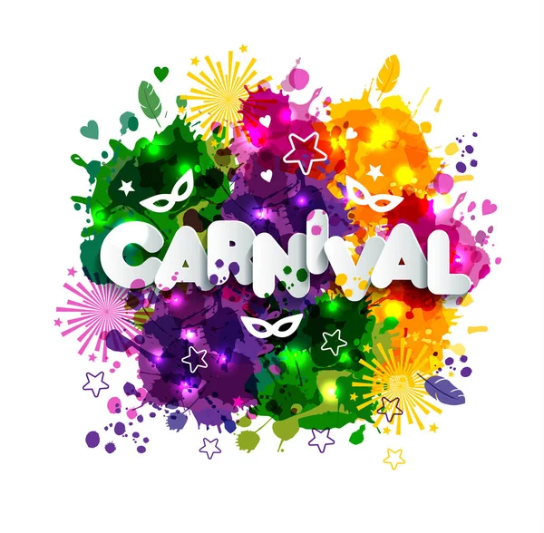 Illustration du Carnaval Mardi Gras sur teintes aquarelles multicolores, couleurs du Mardi Gras. Printemps, couleur encre dessinée à la main . — Image vectorielle