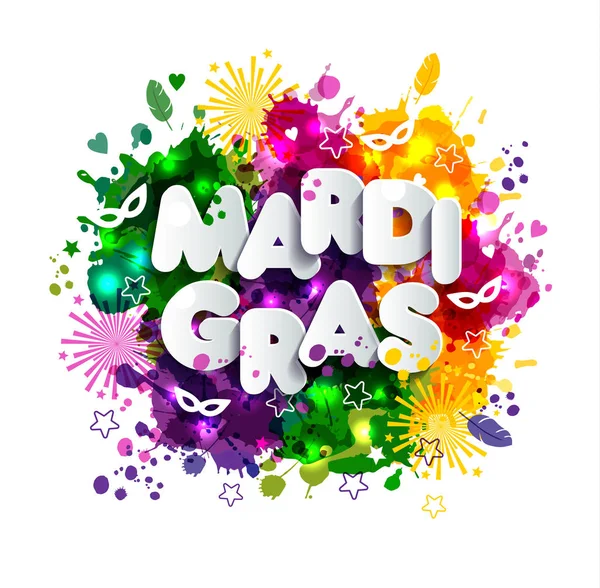 Ilustrace z karneval Masopust na multicolors akvarel skvrny, barvy Mardi Gras. Jaro, Barva inkoustu ručně kreslenou. — Stockový vektor
