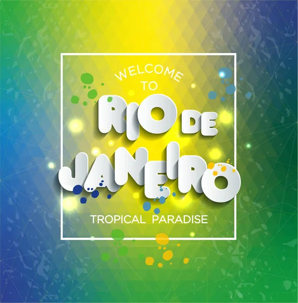 Рио-де-Жанейро на цветном фоне, цвета бразильского флага, бразильский карнавал. Лето . — стоковый вектор