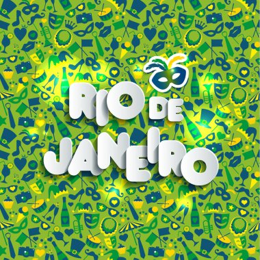 Parlak karnaval illüstrasyon seamless modeli üzerinde. Karnaval, Bahar, kağıt stilde metin. Rio de Janeiro.