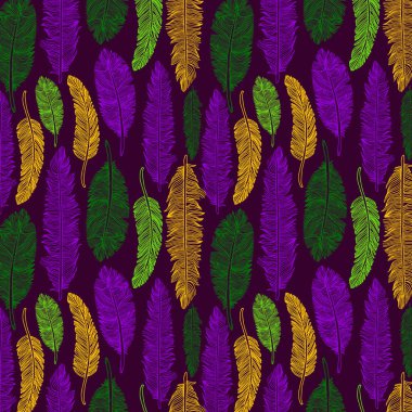 Elle çizilmiş seamless modeli tüyler. Mardi gras renk.