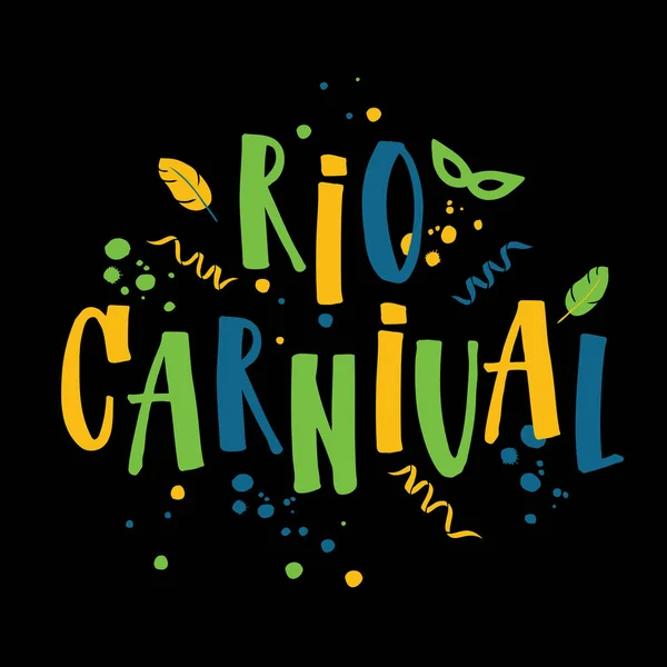 Ilustración de Carnaval de Río de Janeiro de Brasil vacaciones de colores de la bandera brasileña, Carnaval de Brasil. Verano. Letra dibujada a mano . — Vector de stock