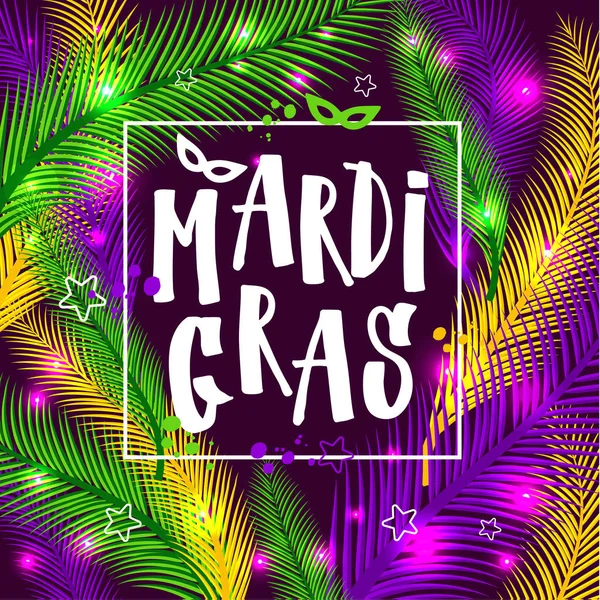 Mardi gras προσκλητήριο σε palm φόντο — Διανυσματικό Αρχείο