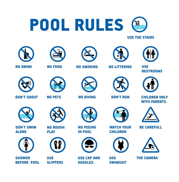 Zasady basen. Zestaw ikon i symboli dla puli. — Wektor stockowy