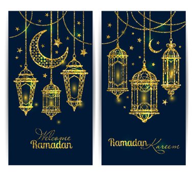 Ramazan kareem. İslami arka plan. Ramazan için lambalar. afiş kümesi.