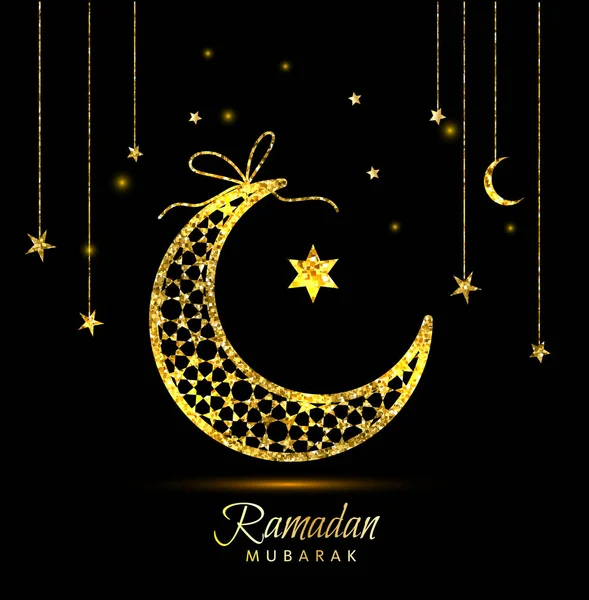 Ramazan kareem kutlama tebrik kartı aylar ve yıldızlar ile dekore edilmiş — Stok Vektör