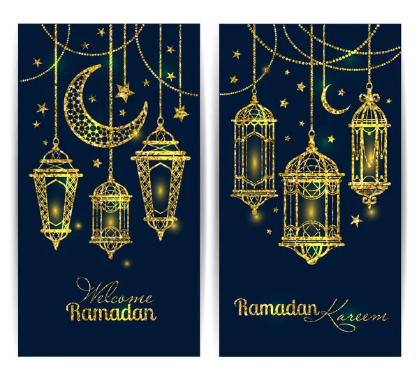 Ramadan Kareem. Latar belakang Islam. Lampu untuk Ramadhan. Spanduk diatur . - Stok Vektor